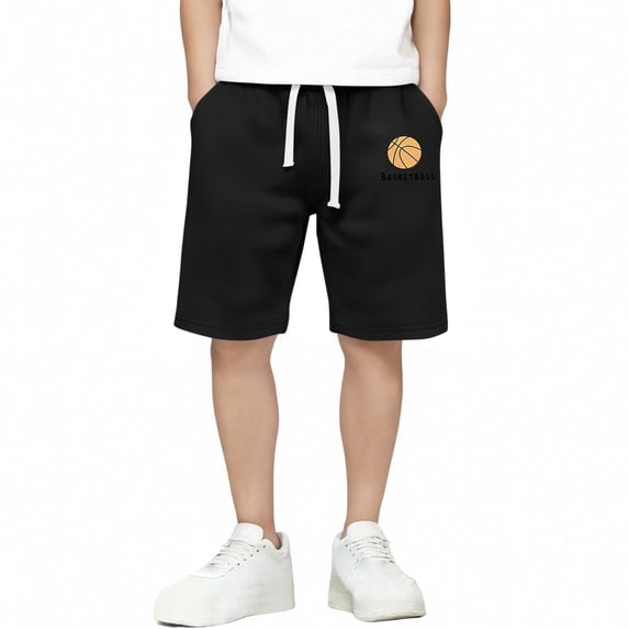 Eltusu Boys Athletic Shorts, Cotton Elastic Waist Knee Length Basketball Active Performance Shorts Black Size 4-5T