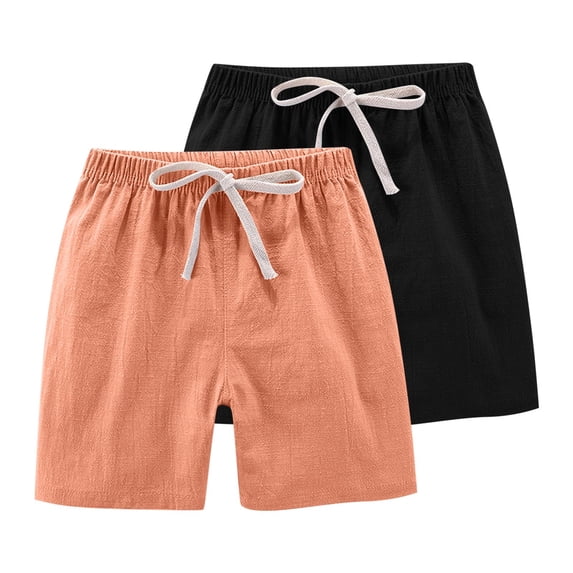 Eltusu Boys Athletic Shorts, Drawstring Solid Color 2 Pieces Elastic Waistband Summer Shorts Yellow Size 8-9T