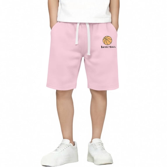 Eltusu Boys Athletic Shorts, Knee Length Basketball Cotton Elastic Waist Active Performance Shorts Pink Size 11-12 T