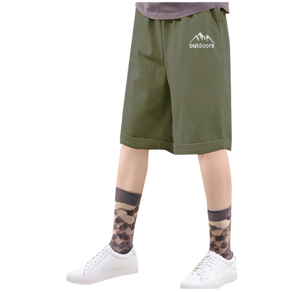 Eltusu Boys Athletic Shorts, Relaxed Fit Elastic Waistband Casual Solid Color Summer Shorts Army Green Size 9-10 T