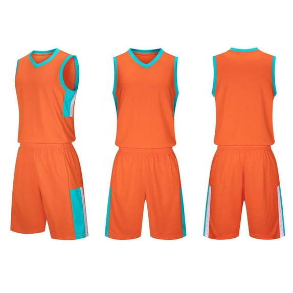 Eltusu Boys Basketball Outfit Sets, Elastic Waist Sleeveless Sports Shirts and Shorts Sets Orange Size 6-7 T