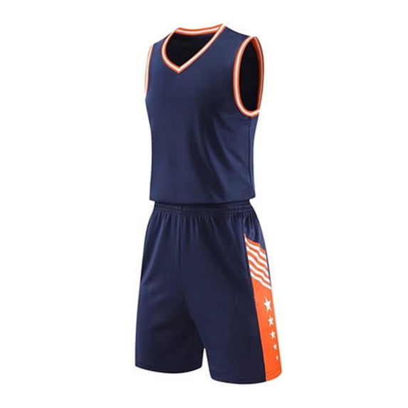 Eltusu Boys Basketball Outfit Sets, Elastic Waistband Training Sleeveless Shirts and Shorts Sets Dark Blue Size 4-5 T