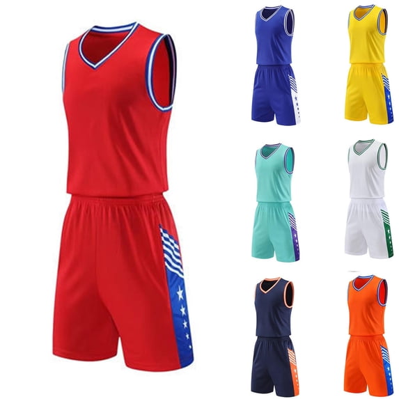 Eltusu Boys Basketball Outfit Sets, Elastic Waistband Training Sleeveless Shirts and Shorts Sets Red Size 5 T