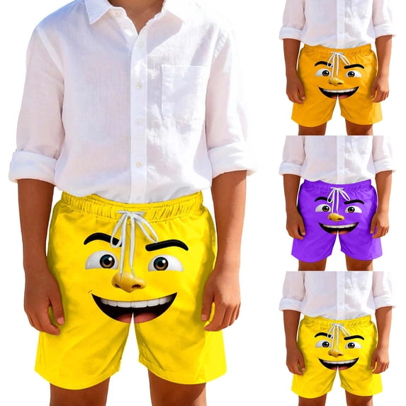 Eltusu Boys Beach Shorts, Cute Fashion Funny Elastic Waist Summer Shorts Yellow Size 5-14 T