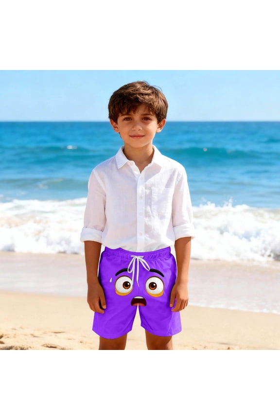 Boys Beach Shorts, Fashion Loose Fit Elastic Waist Funny Summer Shorts Purple Size 7-8 T