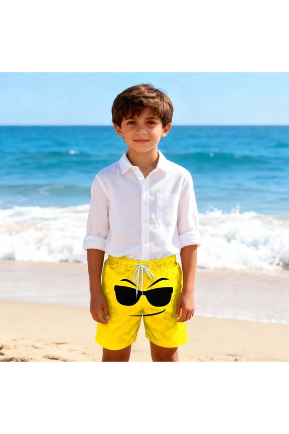 Boys Beach Shorts, Funny Cool Fashion Elastic Waistband Summer Shorts Yellow Size 13-14 T