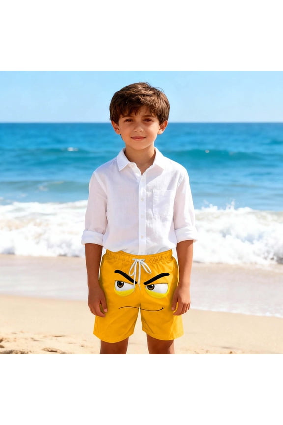 Boys Beach Shorts, Funny Drawstring Fashion Elastic Waist Summer Shorts Orange Size 11-12 T