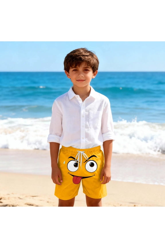 Boys Beach Shorts, Funny Elastic Waistband Fashion Cute Summer Shorts Orange Size 13-14 T
