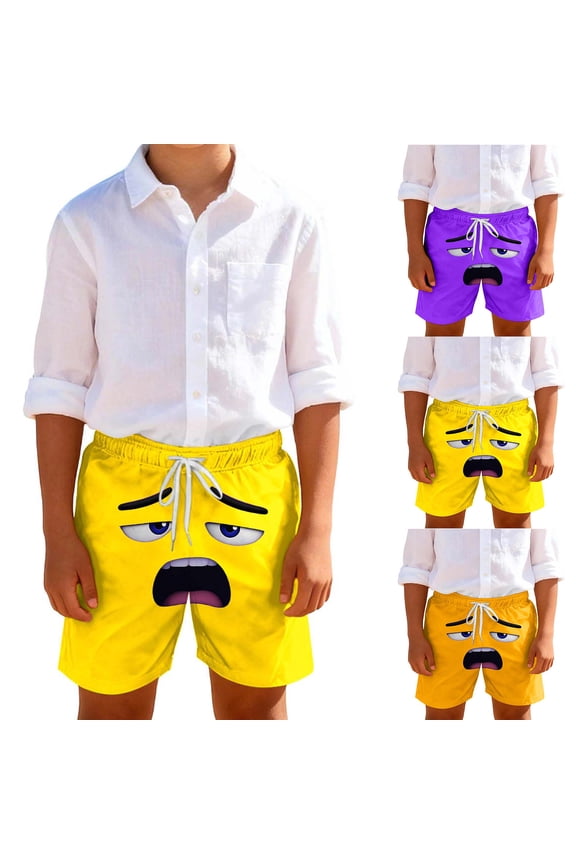 Boys Beach Shorts, Funny Fashion Cosplay Elastic Waistband Summer Shorts Yellow Size 6 T