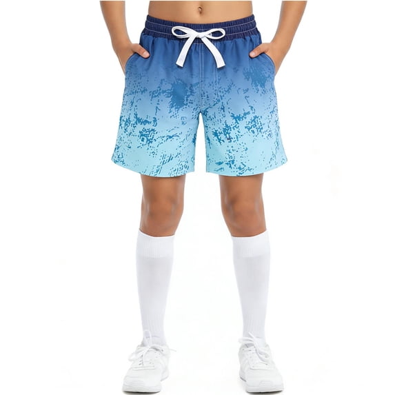 Eltusu Boys Board Shorts, Drawstring Hawaiian Vacation Elastic Waistband Swim Trunks Blue Size 12-13T