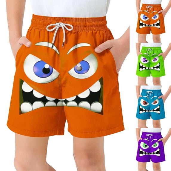 Eltusu Boys Board Shorts, Drawstring Loose Fit Funny Elastic Waistband Swim Trunks Orange Size 7T