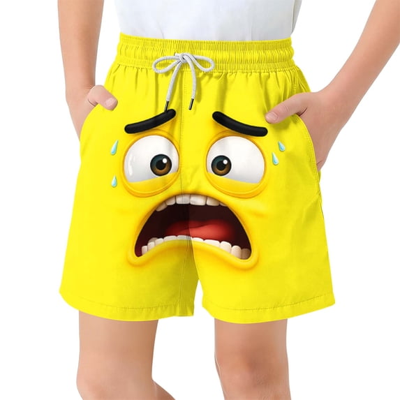 Eltusu Boys Board Shorts, Elastic Waist Funny Breathable Drawstring Swim Trunks Yellow Size 10-12T
