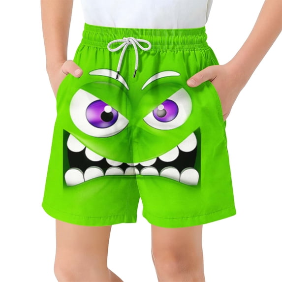 Eltusu Boys Board Shorts, Elastic Waistband Funny Drawstring Loose Fit Swim Trunks Green Size 6-7T