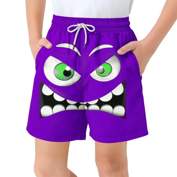 Eltusu Boys Board Shorts, Elastic Waistband Funny Drawstring Loose Fit Swim Trunks Purple Size 10-11T