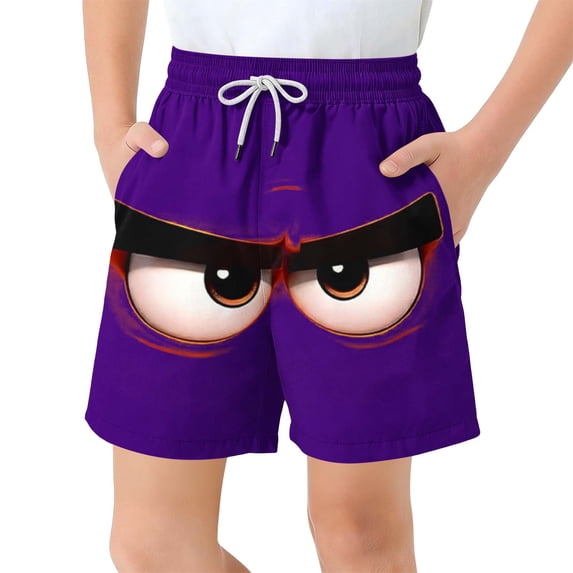 Eltusu Boys Board Shorts, Relaxed Fit Summer Funny Elastic Waist Swim Trunks with Pockets Purple Size 12-13T