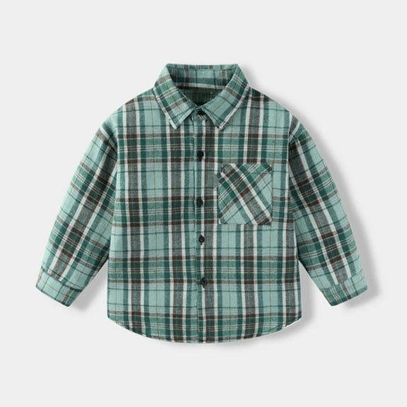 Eltusu Boys Button-Down Shirts, Breathable Cotton Lapel Collar Long Sleeve Plaid Shirts Mint Green Size 9-10 T