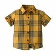 thumbnail image 1 of Eltusu Boys Button Down Shirts, Breathable Lapel Collar Fashion Short Sleeve Plaid Shirts Yellow Size 4-5 T, 1 of 8