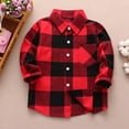 thumbnail image 1 of Eltusu Boys Button-Down Shirts, Casual Cotton Lapel Collar Plaid Long Sleeve Shirts Red Size 7-8 T, 1 of 2