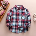 thumbnail image 1 of Eltusu Boys Button-Down Shirts, Cotton Lapel Collar Comfy Plaid Long Sleeve Shirts Blue Size 8-9 T, 1 of 2