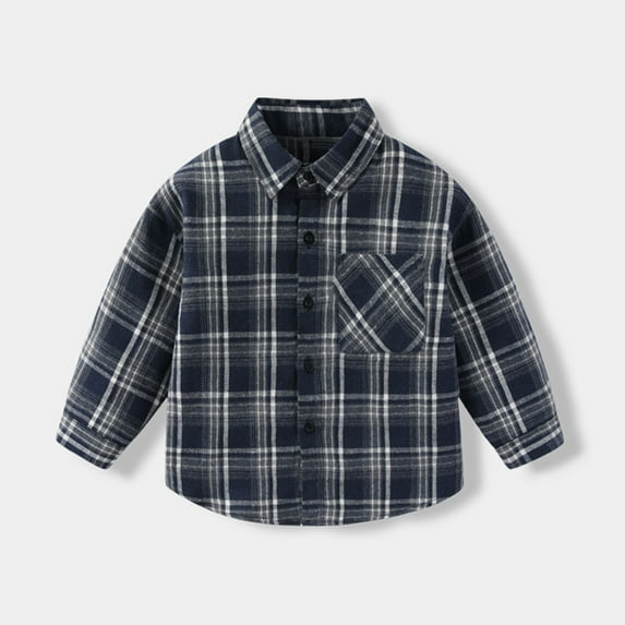 Eltusu Boys Button-Down Shirts, Cotton Long Sleeve Lapel Collar Relaxed Fit Plaid Shirts Black Size 5-6 T