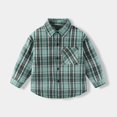 thumbnail image 1 of Eltusu Boys Button-Down Shirts, Lapel Collar Breathable Cotton Long Sleeve Plaid Shirts Mint Green Size 5-6 T, 1 of 2