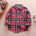 thumbnail image 1 of Eltusu Boys Button-Down Shirts, Lapel Collar Cotton Plaid Soft Long Sleeve Shirts Red Size 3-10 T, 1 of 2