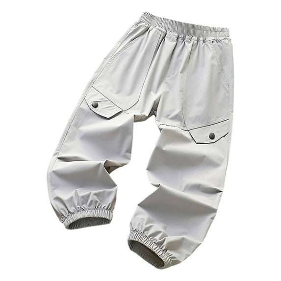Eltusu Boys Cargo Pants, Casual Button Relaxed Fit Elastic Waist Jogger Pants Gray Size 14-16 T