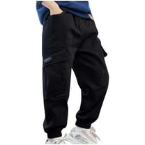 Eltusu Boys Cargo Pants, Cotton Casual Elastic Waist Loose Fit Athletic Joggers Black Size 14-16 T