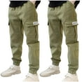 thumbnail image 1 of Eltusu Boys Cargo Pants, Cotton Elastic Waist 2 Pieces Relaxed Fit Joggers with Pockets Army Green Size 9-10 T, 1 of 5
