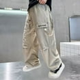thumbnail image 1 of Eltusu Boys Cargo Pants, Elastic Waist Loose Fit Spring Fall Cotton Wide Leg Pants Khaki Size 8 T, 1 of 5