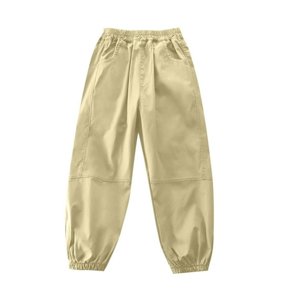 Eltusu Boys Cargo Pants, Elastic Waist Running Casual Relaxed Fit Jogger Pants Khaki Size 8-9 T