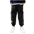 thumbnail image 1 of Eltusu Boys Cargo Pants, Relaxed Fit Multi-Pockets Elastic Bottom Solid Color Jogger Pants Black Size 14-15 T, 1 of 5