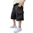 thumbnail image 1 of Eltusu Boys Cargo Shorts, Cotton Knee Length Athletic Elastic Waist Summer Shorts Black Size 10-12 T, 1 of 3