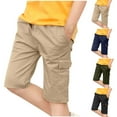 thumbnail image 1 of Eltusu Boys Cargo Shorts, Knee Length Elastic Waist Solid Color Cotton Summer Shorts with Pockets Khaki Size 4-14 T, 1 of 9
