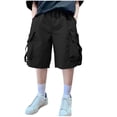 thumbnail image 1 of Eltusu Boys Cargo Shorts, Sports Knee Length Cotton Elastic Waist Summer Shorts Black Size 7-8 T, 1 of 5