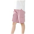 thumbnail image 1 of Eltusu Boys Cargo Shorts, Summer Elastic Waist Solid Color Knee Length Shorts with Pockets Pink Size 5-6 T, 1 of 4