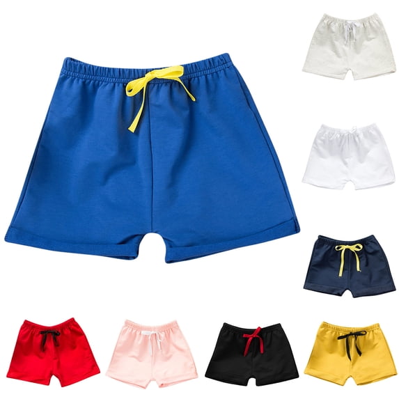 Eltusu Boys Cotton Athletic Shorts, Elastic Waist Relaxed Fit Soft Sports Summer Shorts Blue Size 6 T