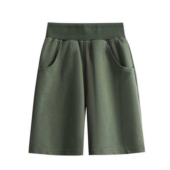 Eltusu Boys Cotton Athletic Shorts, Elastic Waist Soft Sports Loose Fit Summer Shorts Army Green Size 2-3 T
