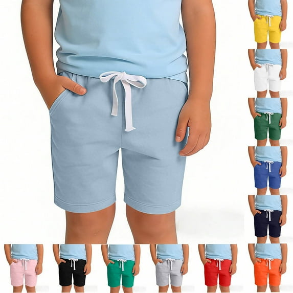 Eltusu Boys Cotton Athletic Shorts, Soft Elastic Waist Casual Loose Fit Summer Shorts Light Blue Size 8T