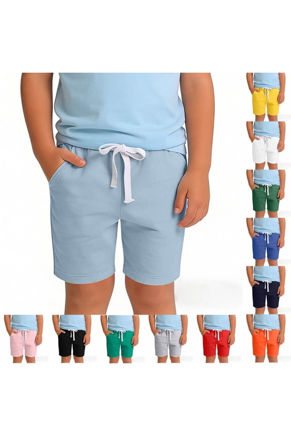 Boys Cotton Athletic Shorts, Soft Elastic Waist Casual Loose Fit Summer Shorts Light Blue Size 8T