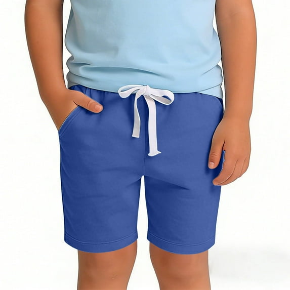 Eltusu Boys Cotton Athletic Shorts, Soft Loose Fit Casual Elastic Waist Summer Shorts Blue Size 3-4T