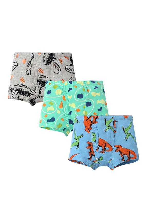 Boys Cotton Boxer Briefs, Elastic Waist Stretch Three Pieces Breathable Boys Underwear Blue Size 5-6 T