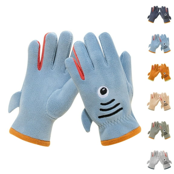 Eltusu Boys Cotton Gloves, Thermal Cute Stretch Windproof Winter Mittens Light Blue Size 7-12 T