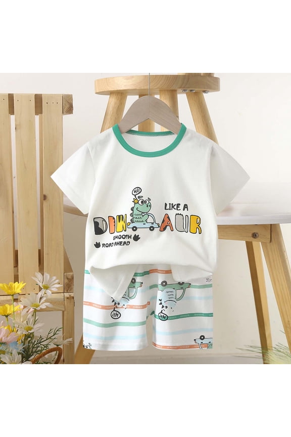 Boys Cotton Outfit Sets, Elastic Waist Short Sleeve Comfort T-Shirts & Shorts Sets Multicolor Size 2-3 T