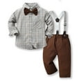 thumbnail image 1 of Eltusu Boys Cotton Outfit Sets, Striped Long Sleeve 2 Pieces School Uniform Set Brown Size 5-6 T, 1 of 7