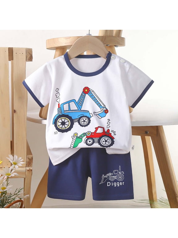 Boys Cotton Outfit Sets, Summer Graphic Short Sleeve T-Shirts and Shorts Sets Multicolor Size 6 T