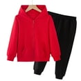 thumbnail image 1 of Eltusu Boys Cotton Outfit Sets, Zipper Long Sleeve 2 Pieces Hoodies and Sweatpants Set Red Size 5-6 T, 1 of 6