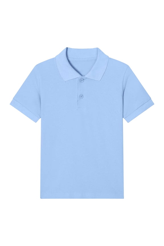 Boys Cotton Polo Shirts, Breathable Short Sleeve Pullover Lapel Collar School Uniform Shirts Light Blue Size 3-4 T