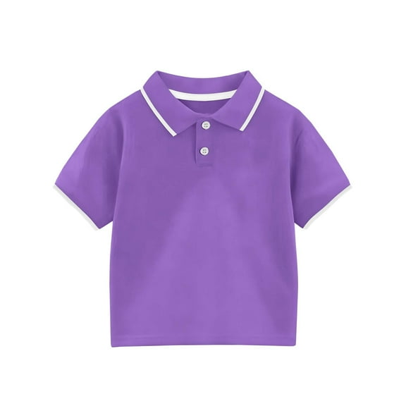 Eltusu Boys Cotton Polo Shirts, Casual Lapel Collar Pullover Short Sleeve School Uniform Shirts Purple Size 4-5 T