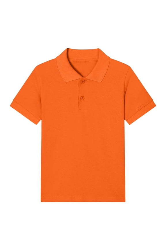 Boys Cotton Polo Shirts, Lapel Collar Breathable Pullover Short Sleeve School Uniform Shirts Orange Size 11-12 T